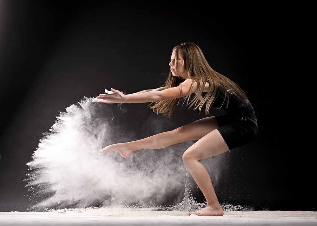 Utah Dance Photographer Purple Moss Teams with Extravadance Studio dancer with flour